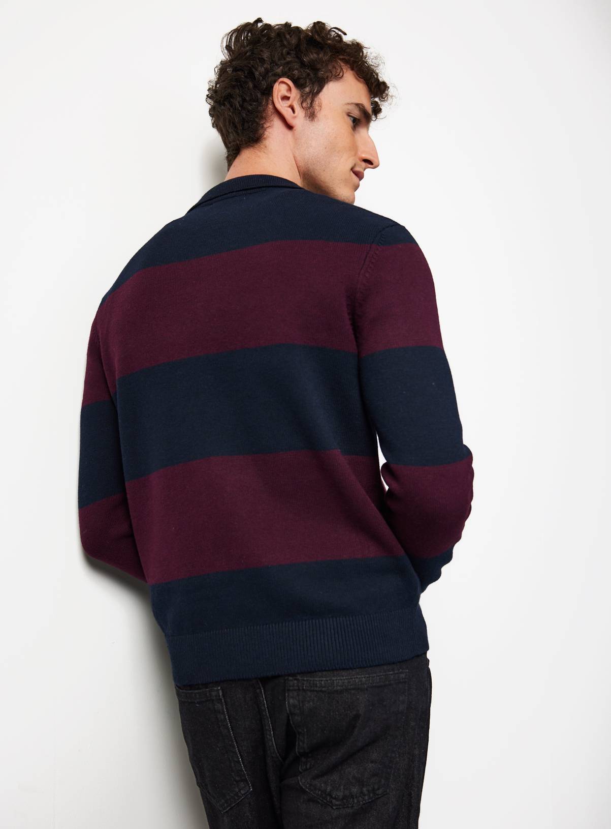 Dark Red Block Stripe Polo Shirt XL - Image 5